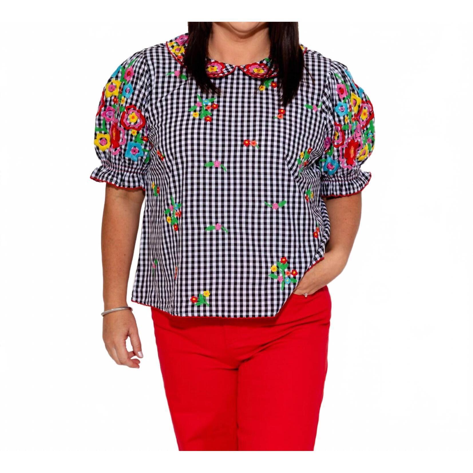 New Ivy Jane Gingham Garden Top In Black/White